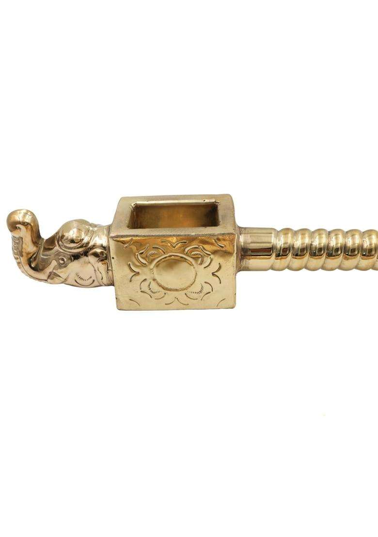 Bhunes Gold Brass Yagna Spoon 20 Inch Handcrafted Elephant Face Sruk Sruva for Havan Homam Agnihotra and Pooja - Indya