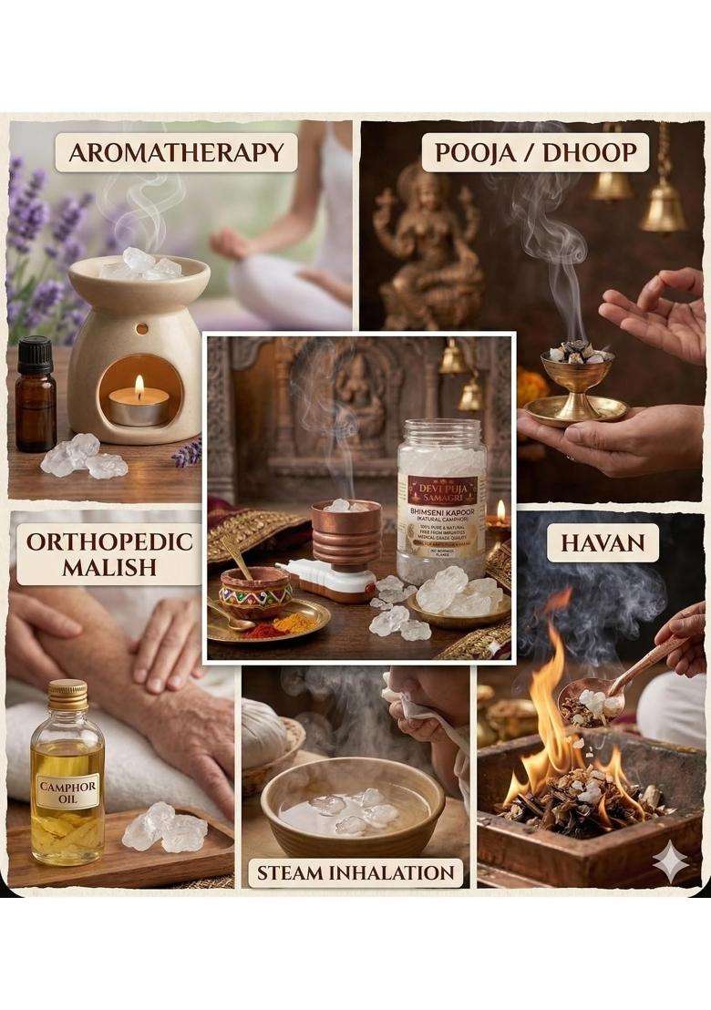 100 Percent Pure Bhimseni Camphor Flakes Medical Grade Karpooram for Pooja Havan and Aromatherapy - Indya