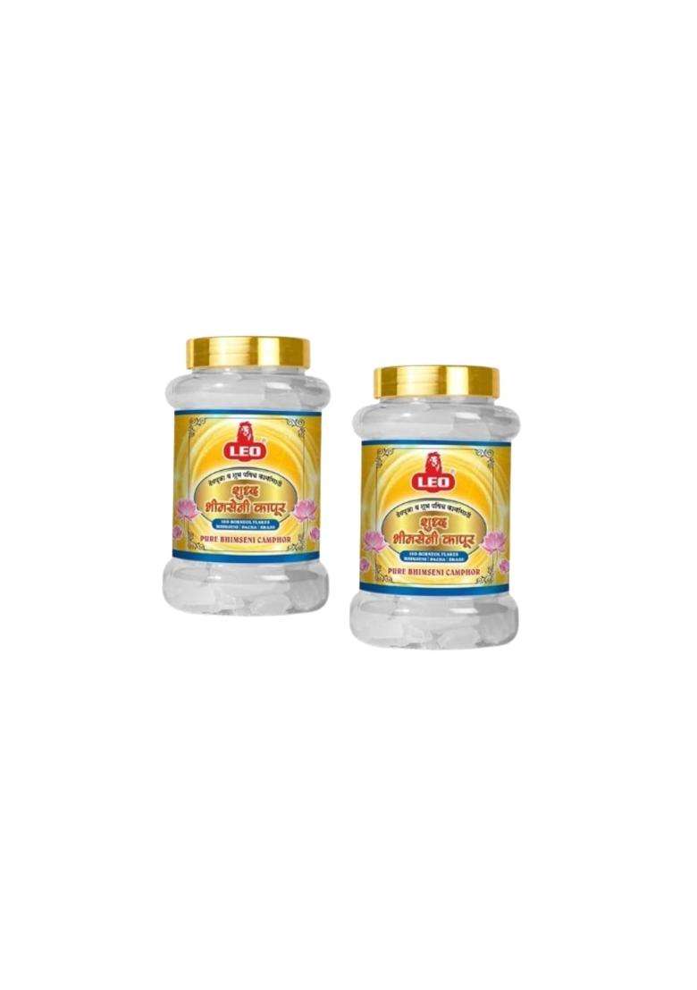 LEO Shuddh Bhimseni Camphor Pacha Karpooram 250G X 2 Jars Pure Natural Bhimseni Kapoor for Pooja Aarti Havan - Indya