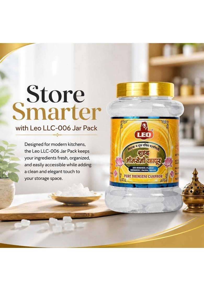 LEO Shuddh Bhimseni Camphor Pacha Karpooram 250G X 2 Jars Pure Natural Bhimseni Kapoor for Pooja Aarti Havan - Indya