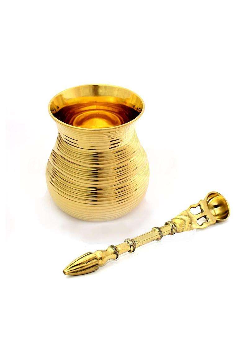 OM Pooja SHOP Elegant Brass Panchapatra Palli Spoon Set for Daily Pooja Rituals Golden Finish - Indya