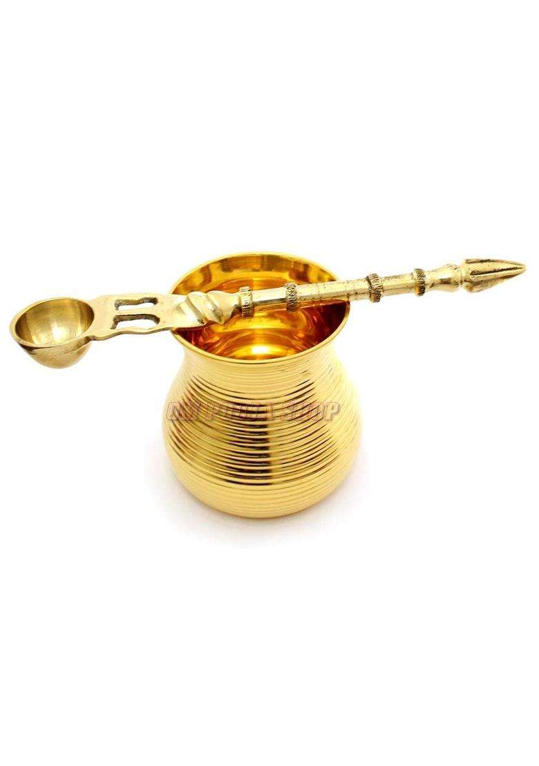 OM Pooja SHOP Elegant Brass Panchapatra Palli Spoon Set for Daily Pooja Rituals Golden Finish - Indya