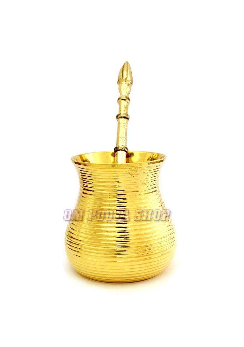 OM Pooja SHOP Elegant Brass Panchapatra Palli Spoon Set for Daily Pooja Rituals Golden Finish - Indya