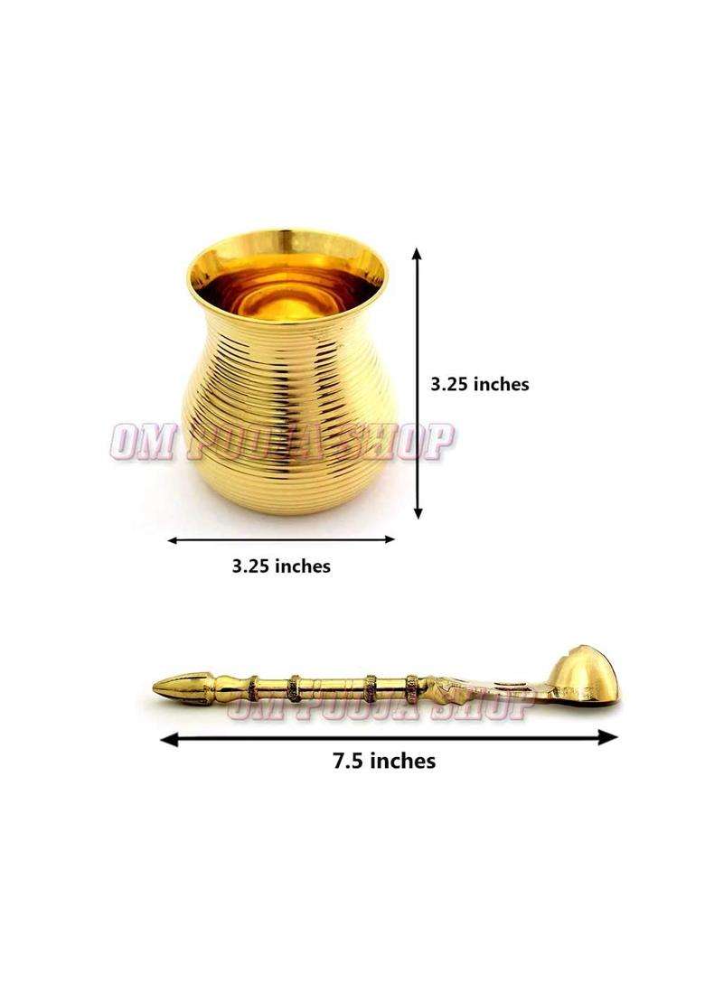 OM Pooja SHOP Elegant Brass Panchapatra Palli Spoon Set for Daily Pooja Rituals Golden Finish - Indya