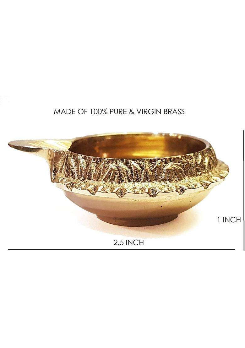 Craftsman 100 Percent Pure Virgin Brass Diwali Diya Indian Pooja Oil Lamp Golden Engraved Design Dia Set of 20 - Indya