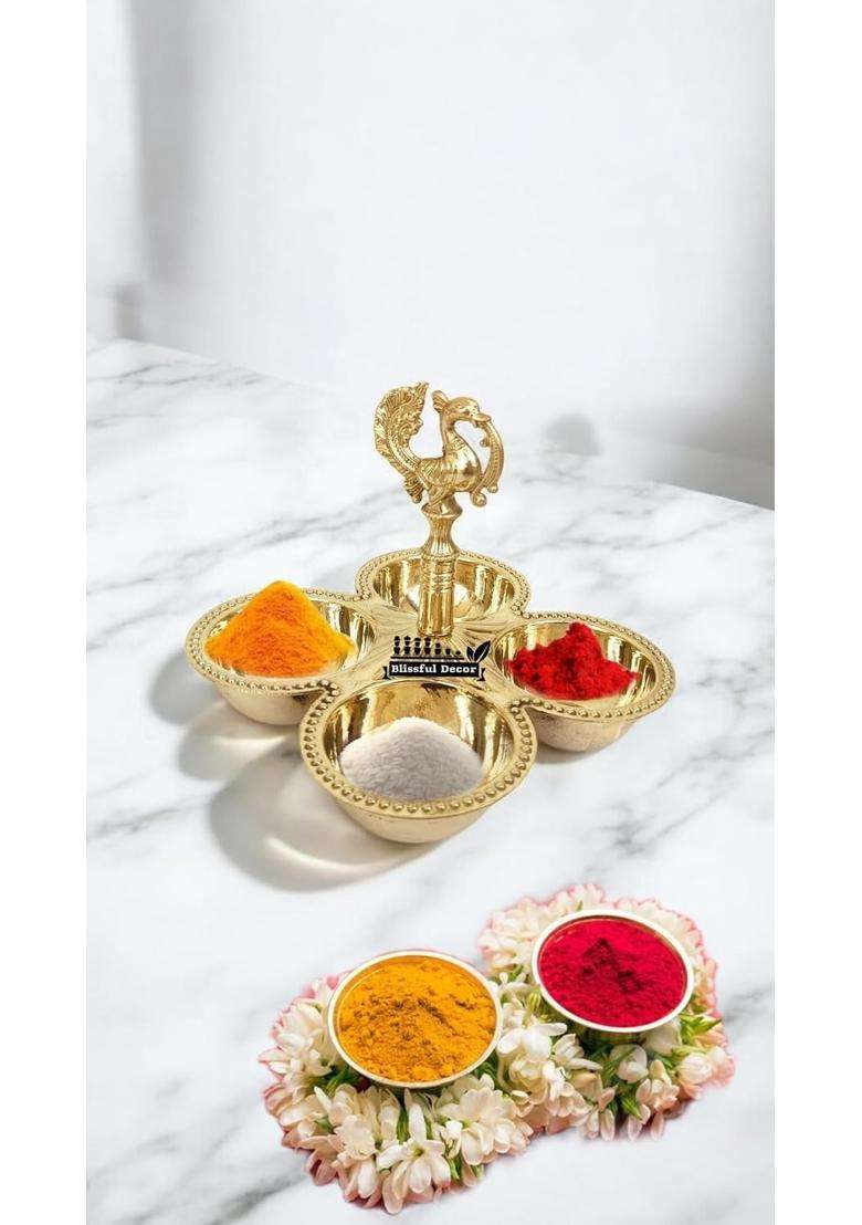 Blissful Decor Gold Presents Poojan Paatr Pure Peacock Head Choupala Chopala - Indya
