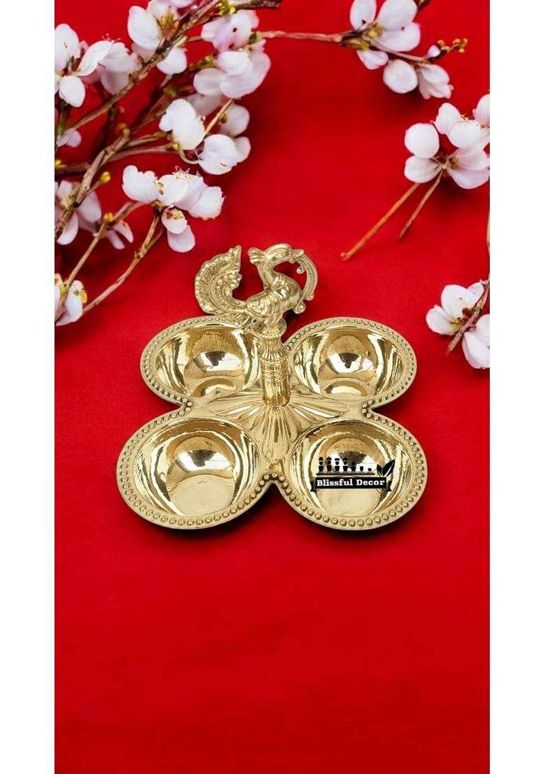 Blissful Decor Gold Presents Poojan Paatr Pure Peacock Head Choupala Chopala - Indya