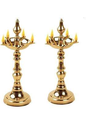 Brass Diwali Puja Oil Diya Kashi Samayi for Guft and Puja Height 11 Inch Kashi Samayi