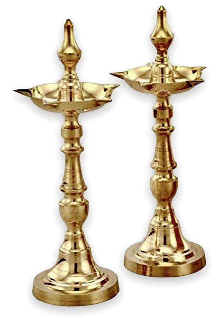 Brass Diwali Puja Oil Diya Kashi Samayi for Guft and Puja Height 11 Inch Kashi Samayi - Indya