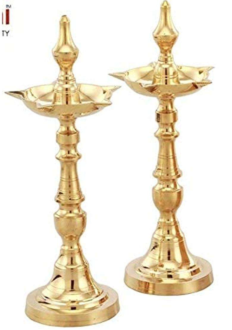 Brass Diwali Puja Oil Diya Kashi Samayi for Guft and Puja Height 14 Inch Kashi Samayi - Indya