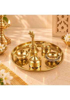 Spillbox Gold Traditional Brass Puja Pooja Thali