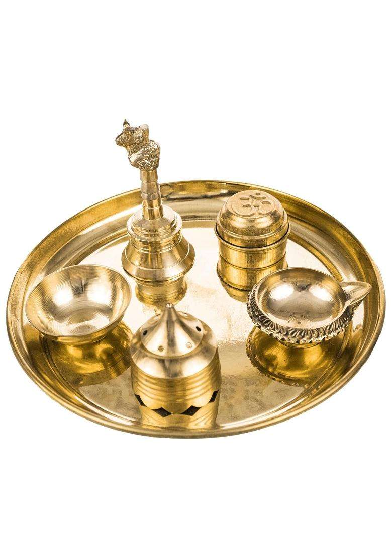 Spillbox Gold Traditional Brass Puja Pooja Thali - Indya