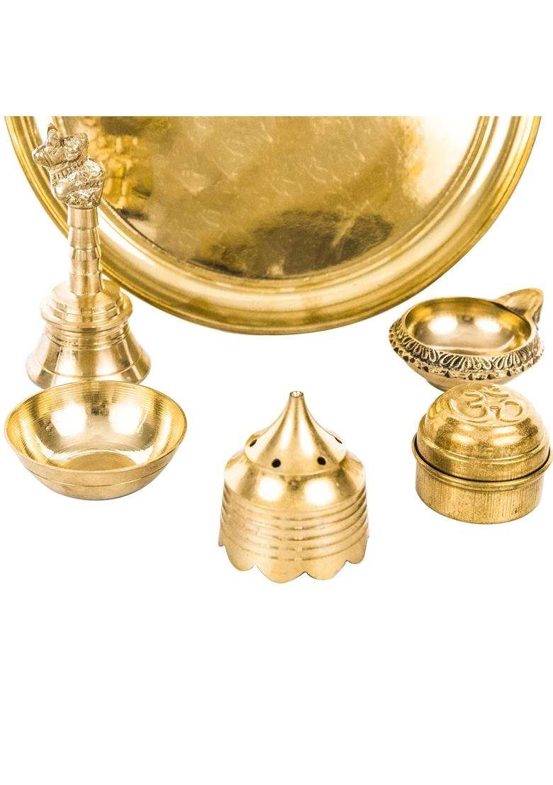Spillbox Gold Traditional Brass Puja Pooja Thali - Indya