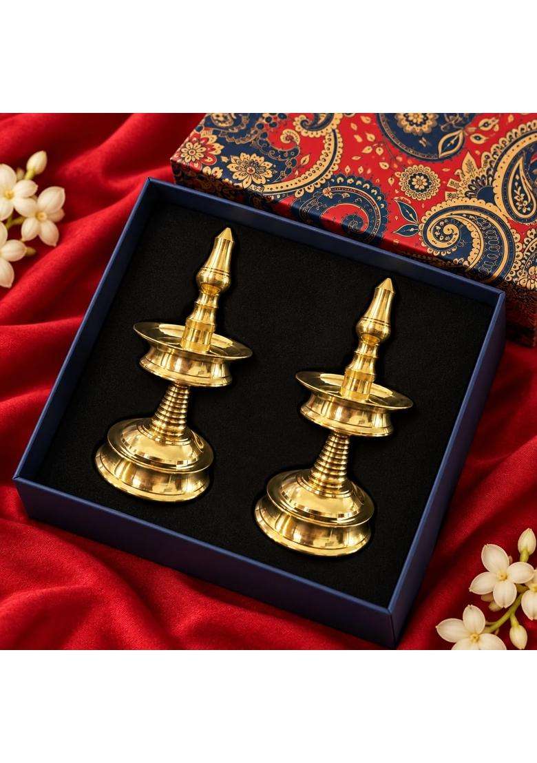 Ambi Gold Premium Brass Diya Gift Box Traditional Oil Lamps 5 and Half Inch Set of 2 - Indya