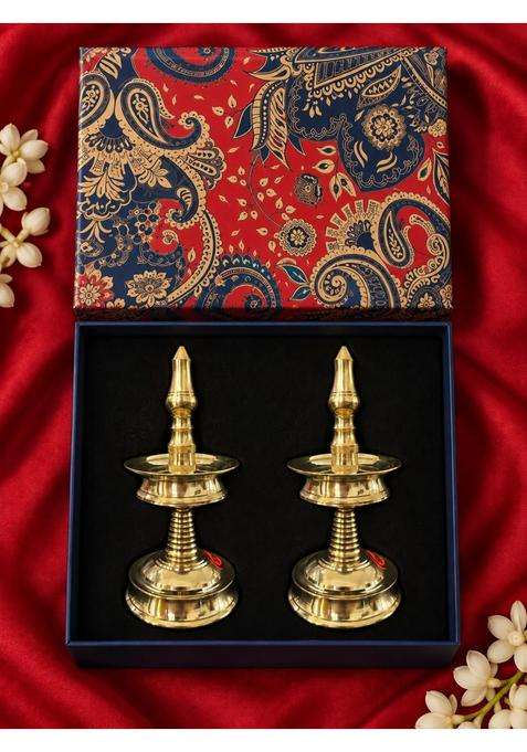 Ambi Gold Premium Brass Diya Gift Box Traditional Oil Lamps 5 and Half Inch Set of 2