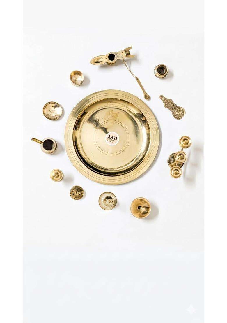 Gold Triloka ARTS100 Percent Pure Brass 7 Inch Ashtamangalya Set 11 Pieces - Indya