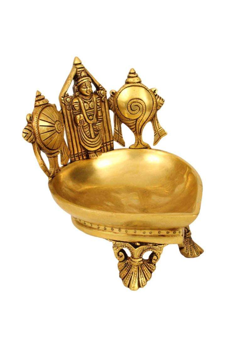 Putrika Gold Brass Diya for Puja Pooja Aarti Deepak Deepam Oil Lamp for Home Temple Puja Articles Decor Gifts - Indya