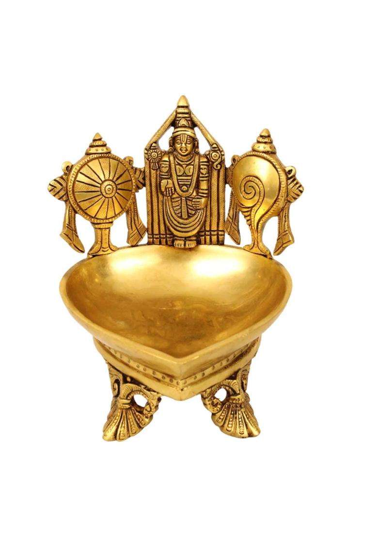 Putrika Gold Brass Diya for Puja Pooja Aarti Deepak Deepam Oil Lamp for Home Temple Puja Articles Decor Gifts - Indya