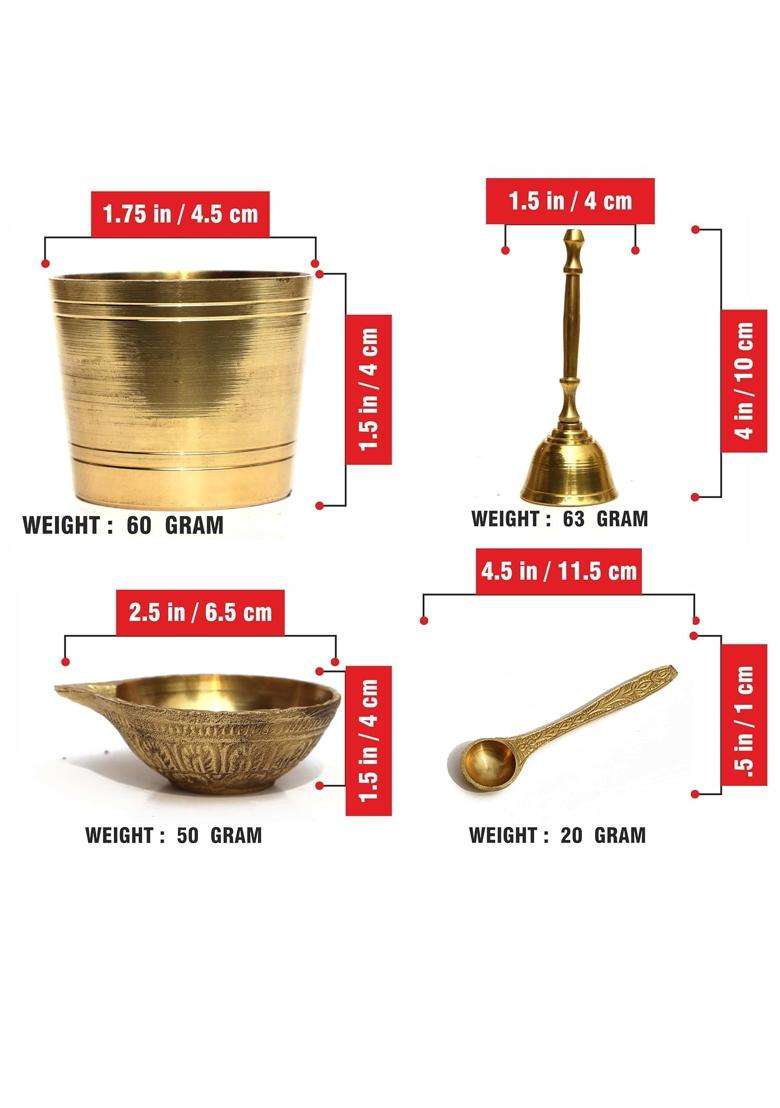 Pure Source India Gold Handcrafted OM Brass Puja Aarti Thali Set Religious Return Gift Item - Indya