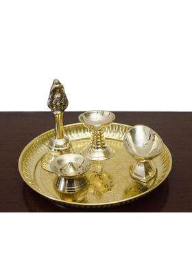 Tangerine Golden Brass Pooja Pcs Plate Set of 5