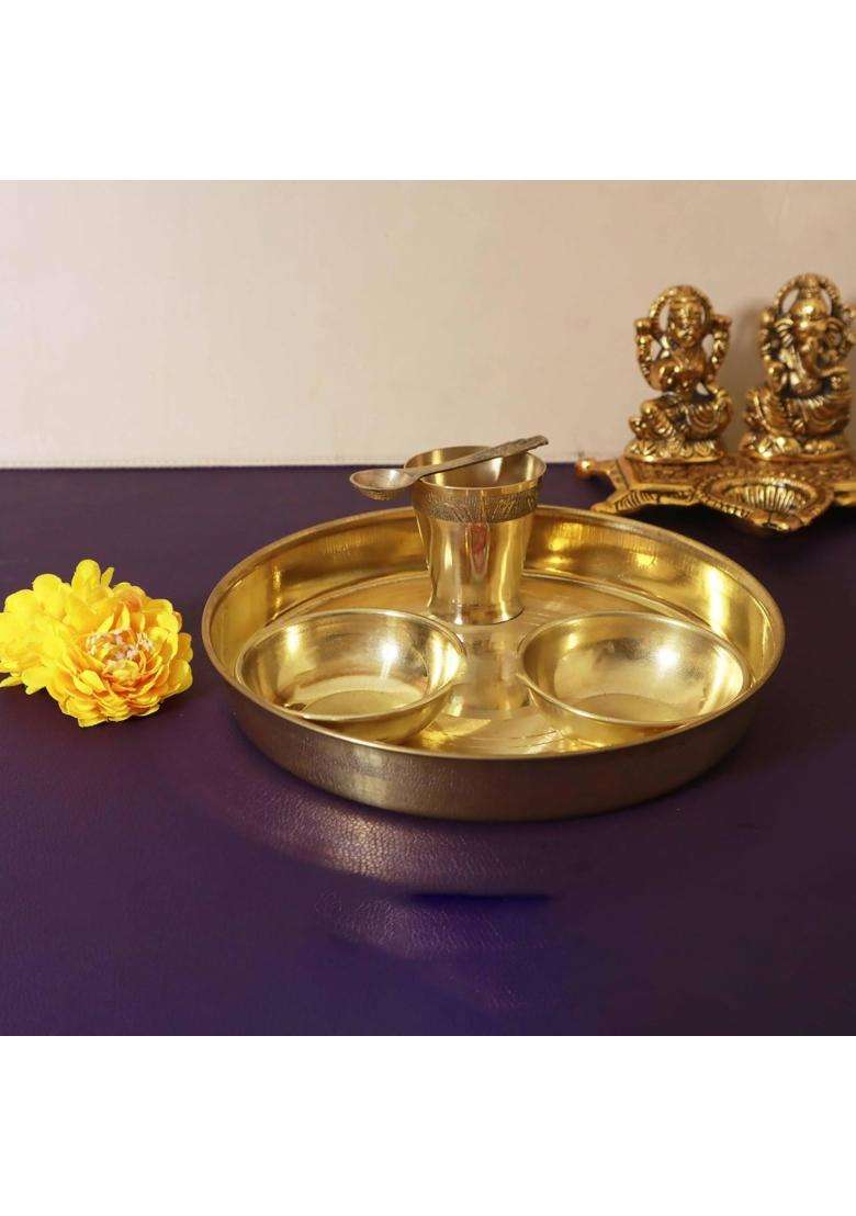 Spillbox Gold Brass Puja Thaliset Pooja Arati Diya - Indya