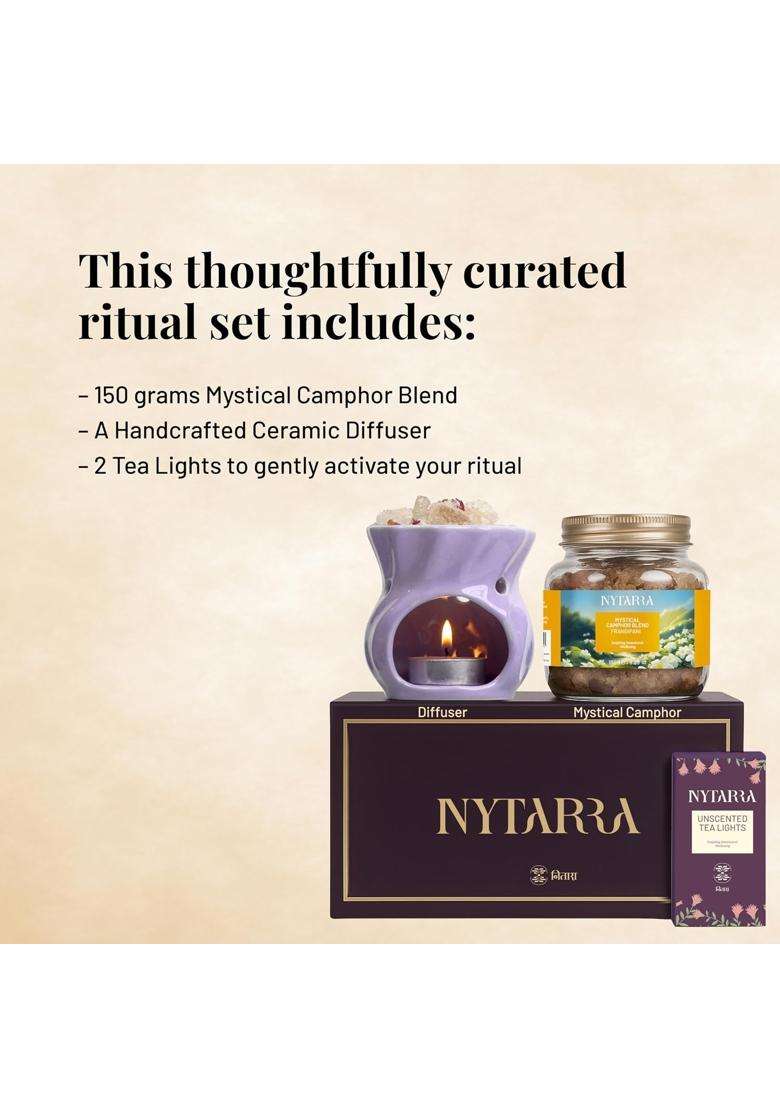 Nytarra Purple Mystical Camphor Blend Gift Box Frangipani 150G Ceramic Aroma Diffuser Pure Kapooram - Indya