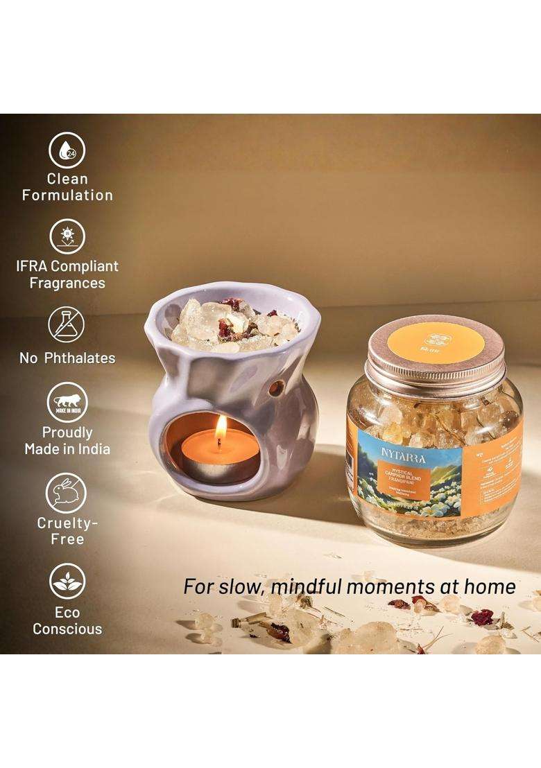 Nytarra Purple Mystical Camphor Blend Gift Box Frangipani 150G Ceramic Aroma Diffuser Pure Kapooram - Indya