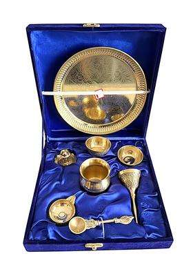 Silverglow Pure Brass Pooja Thali Set 8 Pieces with Premium Velvet Box