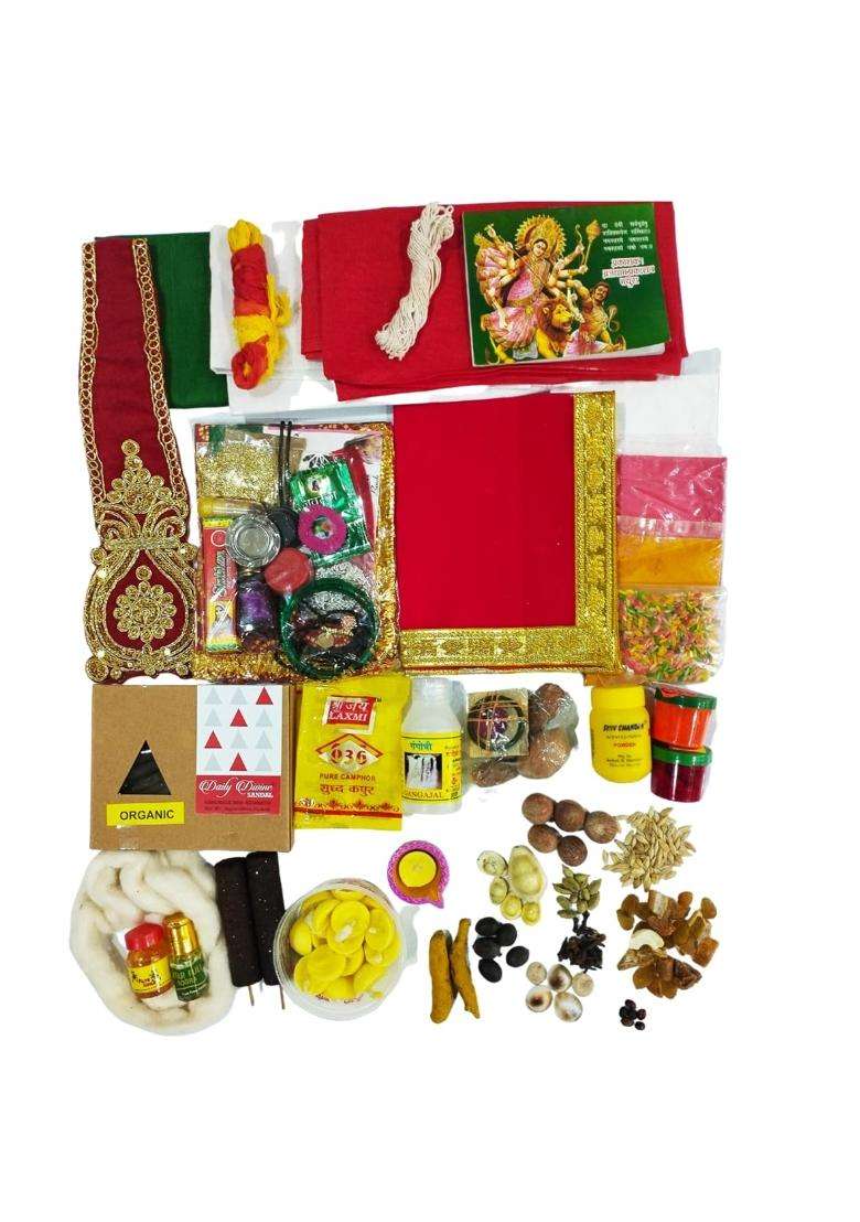 Poojnam Durga Puja Samagri Kit Complete Essentials for Durga MATA Decoration and Worship During Set of 36 - Indya