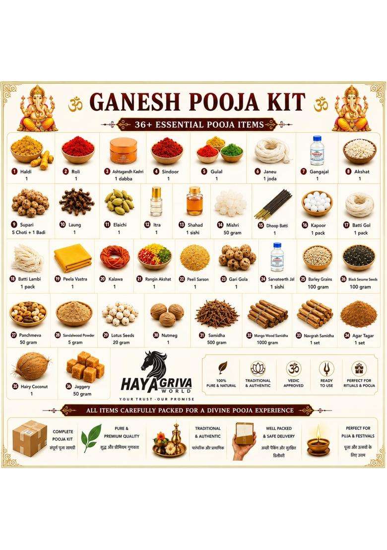 Hayagriva World Multicolour Ganpati Pooja Kit Ganesh Chaturthi Festival Samagri Set for Home and Office - Indya