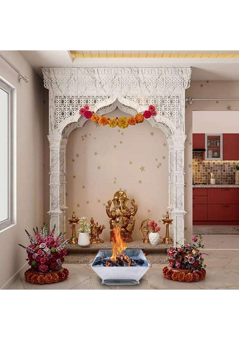 Dokchan Silver Handmade Heavy Quality with Wooden Handle for Home Puja Size 14 Inch - Indya