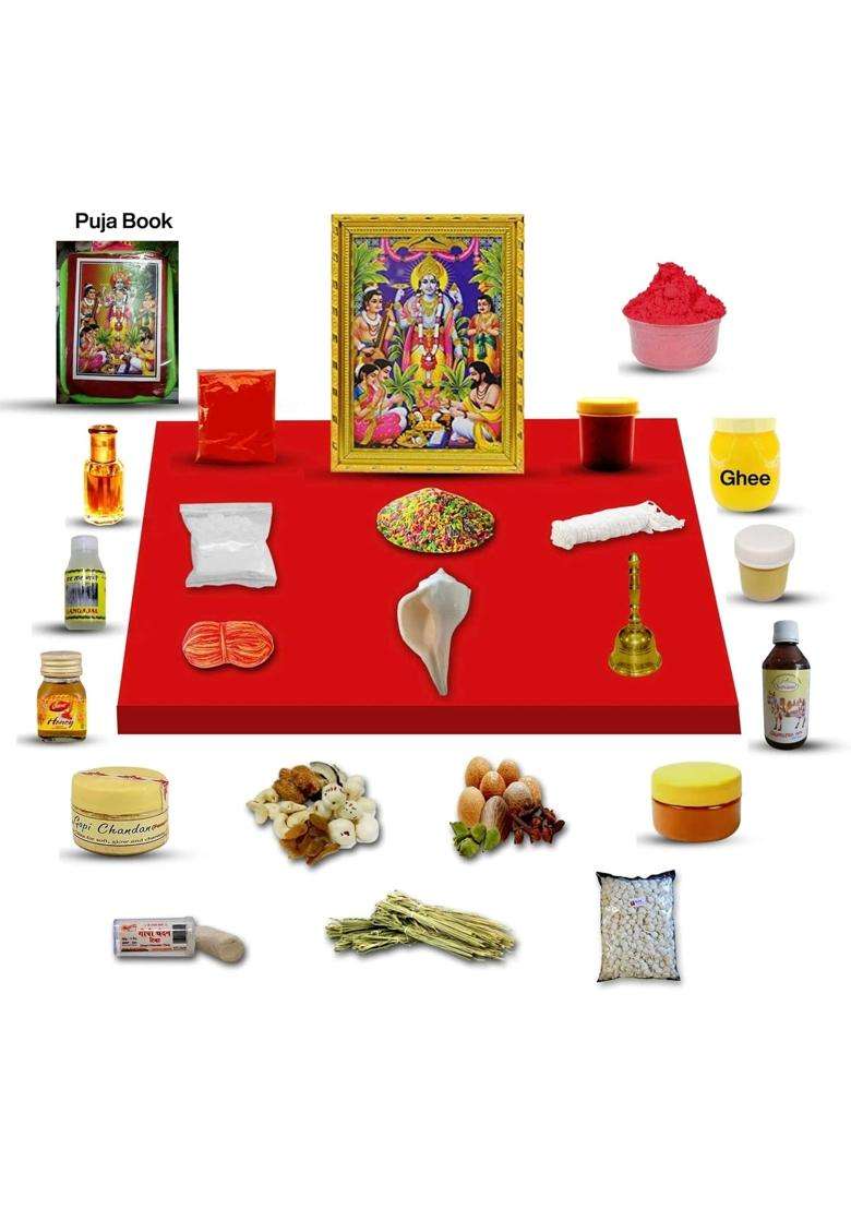 Multicolour S K Satyanarayan Puja Kit Satyanarayan Pujan Samagri for Pooja Hindu Religion Satyanarayan Pooja - Indya