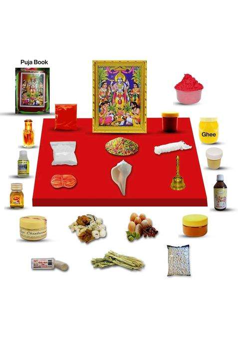 Multicolour S K Satyanarayan Puja Kit Satyanarayan Pujan Samagri for Pooja Hindu Religion Satyanarayan Pooja