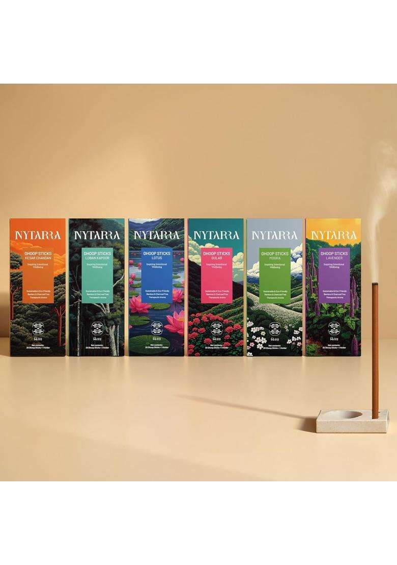 Nytarra Dhoop Sticks 120 Pcs Natural Incense Sticks Plus Free Ceramic Holders for Pooja Aarti Pack of 6 - Indya