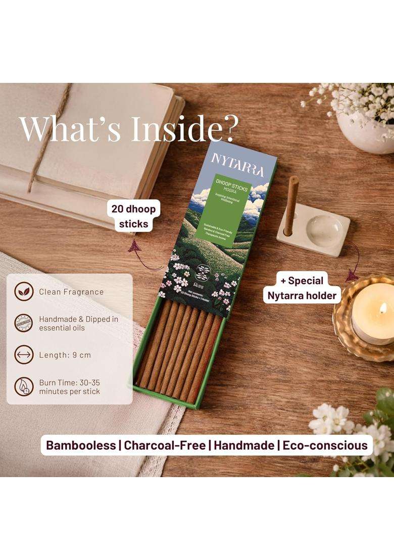 Nytarra Dhoop Sticks 120 Pcs Natural Incense Sticks Plus Free Ceramic Holders for Pooja Aarti Pack of 6 - Indya