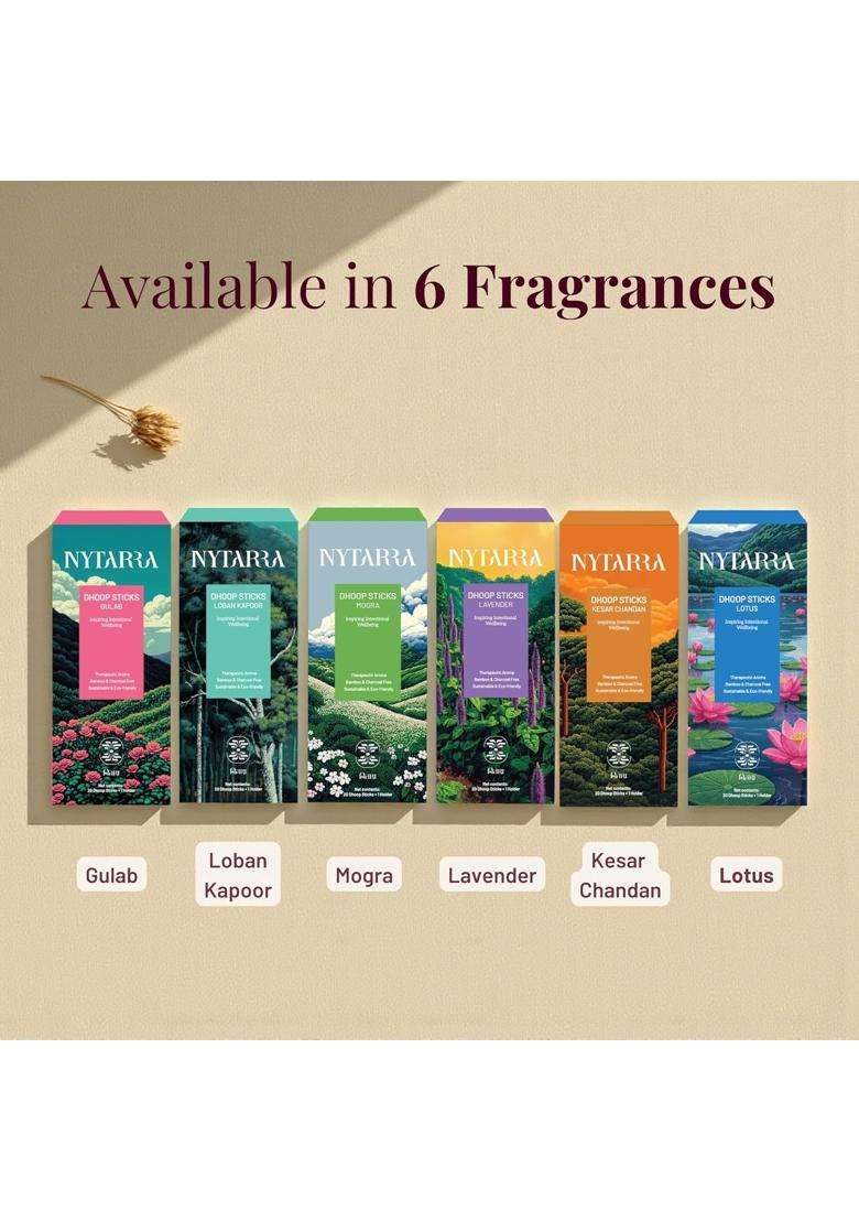 Nytarra Dhoop Sticks 120 Pcs Natural Incense Sticks Plus Free Ceramic Holders for Pooja Aarti Pack of 6 - Indya