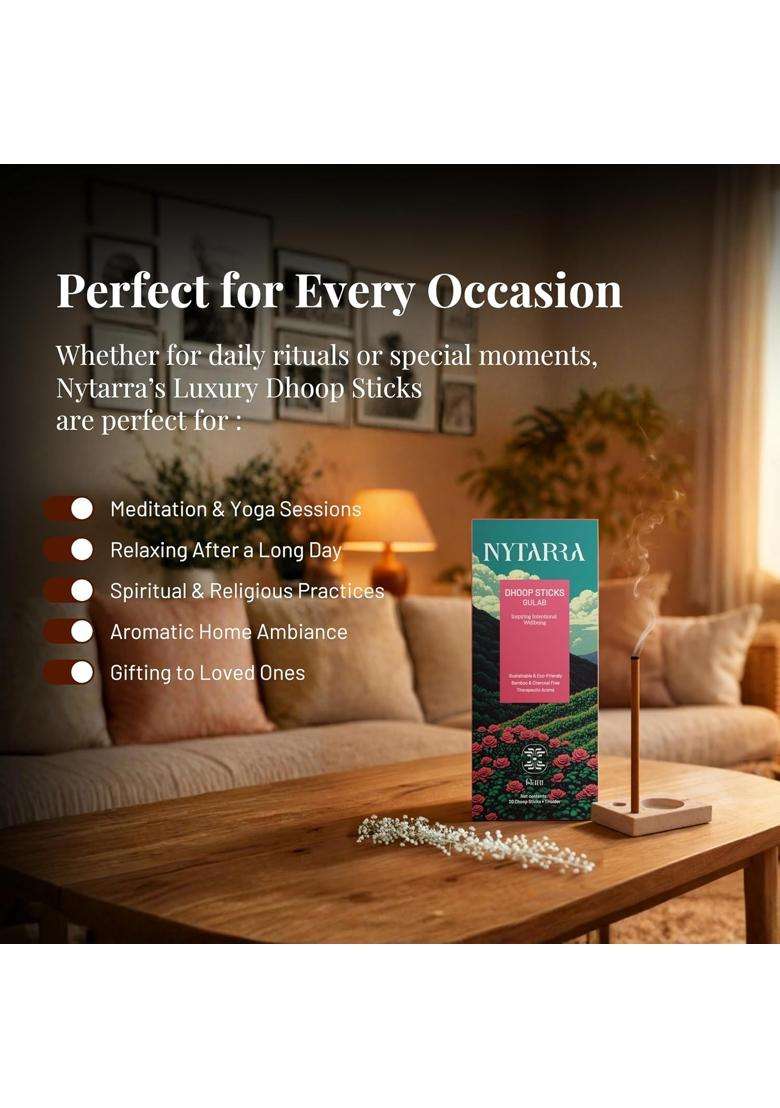 Nytarra Dhoop Sticks 120 Pcs Natural Incense Sticks Plus Free Ceramic Holders for Pooja Aarti Pack of 6 - Indya