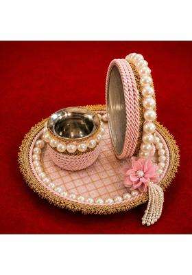 Multicolor Karwa Chauth Pooja Thali Lota Channi Combo Set Vrat Puja Thali for Married Women