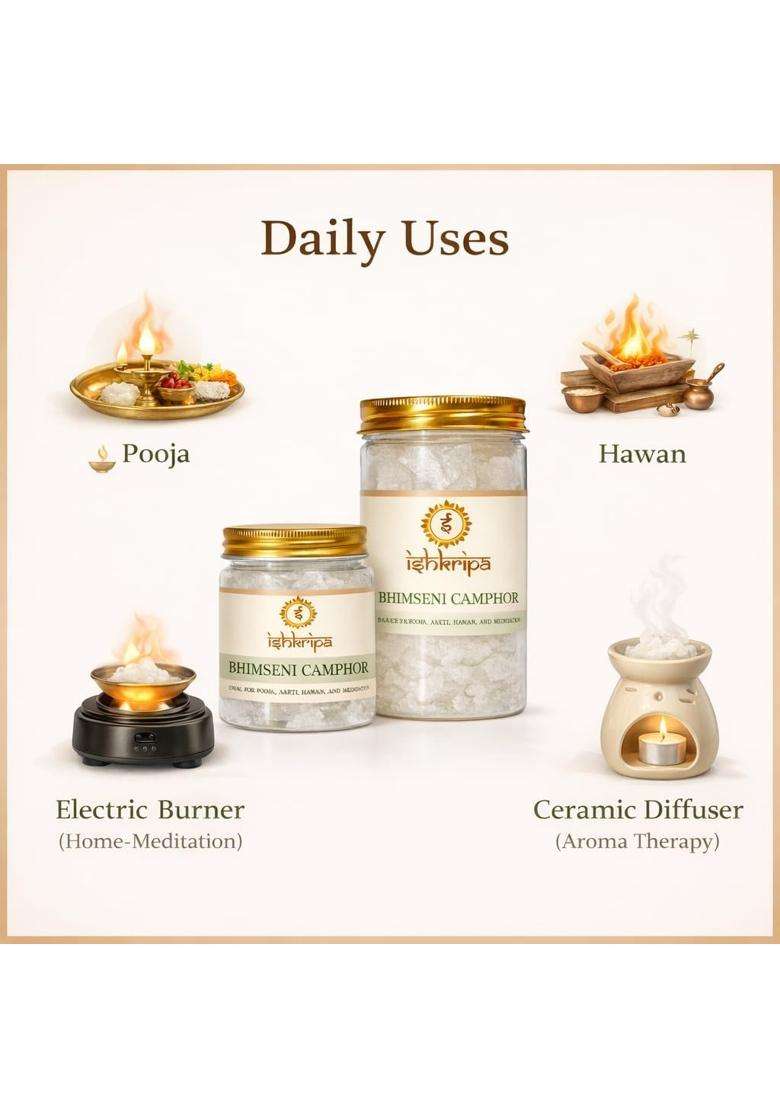 Ishkripa Poojan Samagri Pure and Natural Bhimseni Kapoor Camphor for Puja and Aarti Burns Completely Pack of 2 - Indya