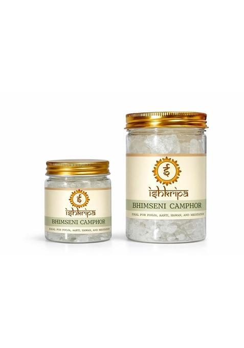 Ishkripa Poojan Samagri Pure and Natural Bhimseni Kapoor Camphor for Puja and Aarti Burns Completely Pack of 2