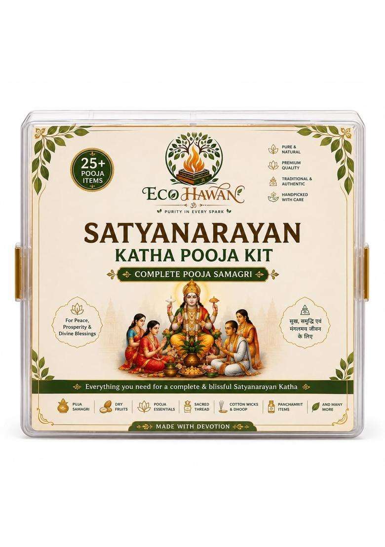 ECO Hawan Multicolour Satyanarayan Katha Pooja Kit Complete Pooja Samagri with 35 Plus Essential Items - Indya