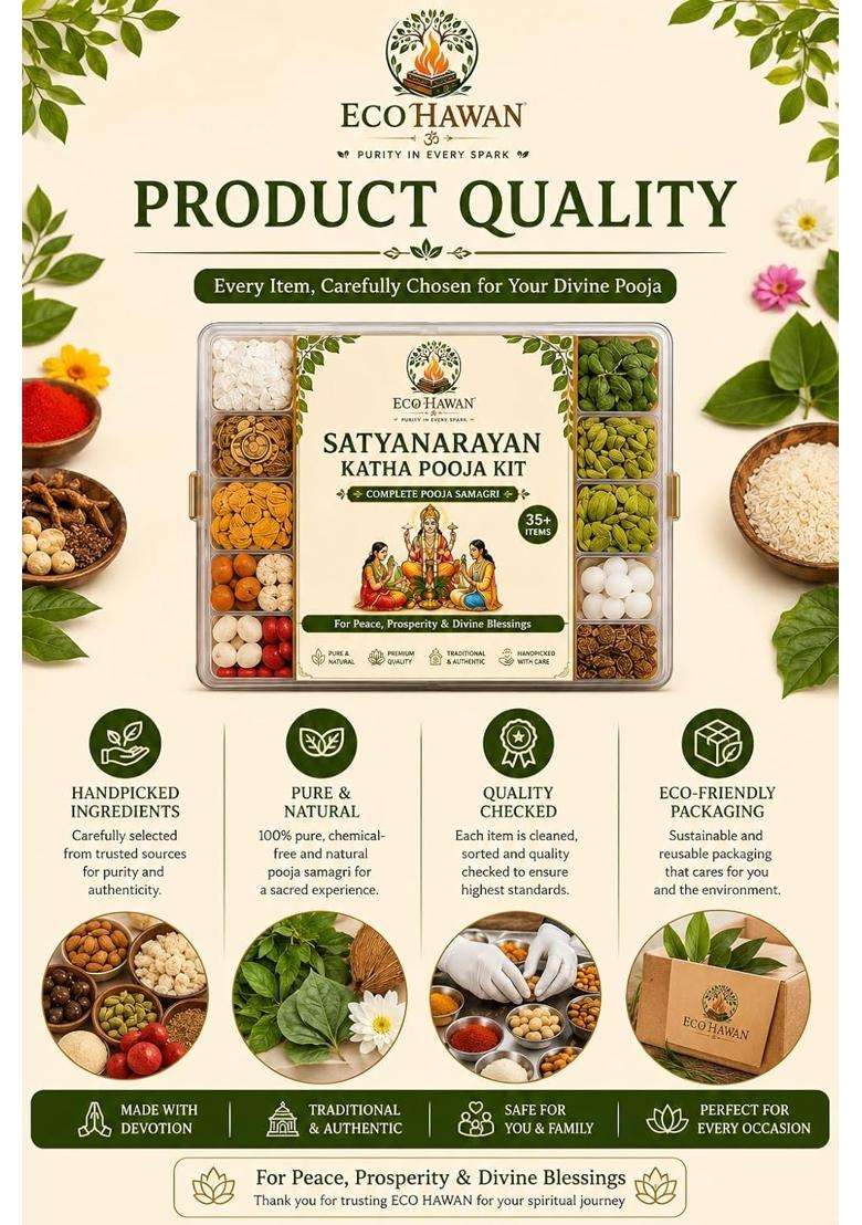 ECO Hawan Multicolour Satyanarayan Katha Pooja Kit Complete Pooja Samagri with 35 Plus Essential Items - Indya