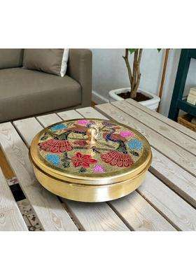 Pital Nagri Ecraft Gold Brass Mayur Pooja Box 7 Dibbi Set for Roli Chawal Haldi Kumkum Sindoor Chandan