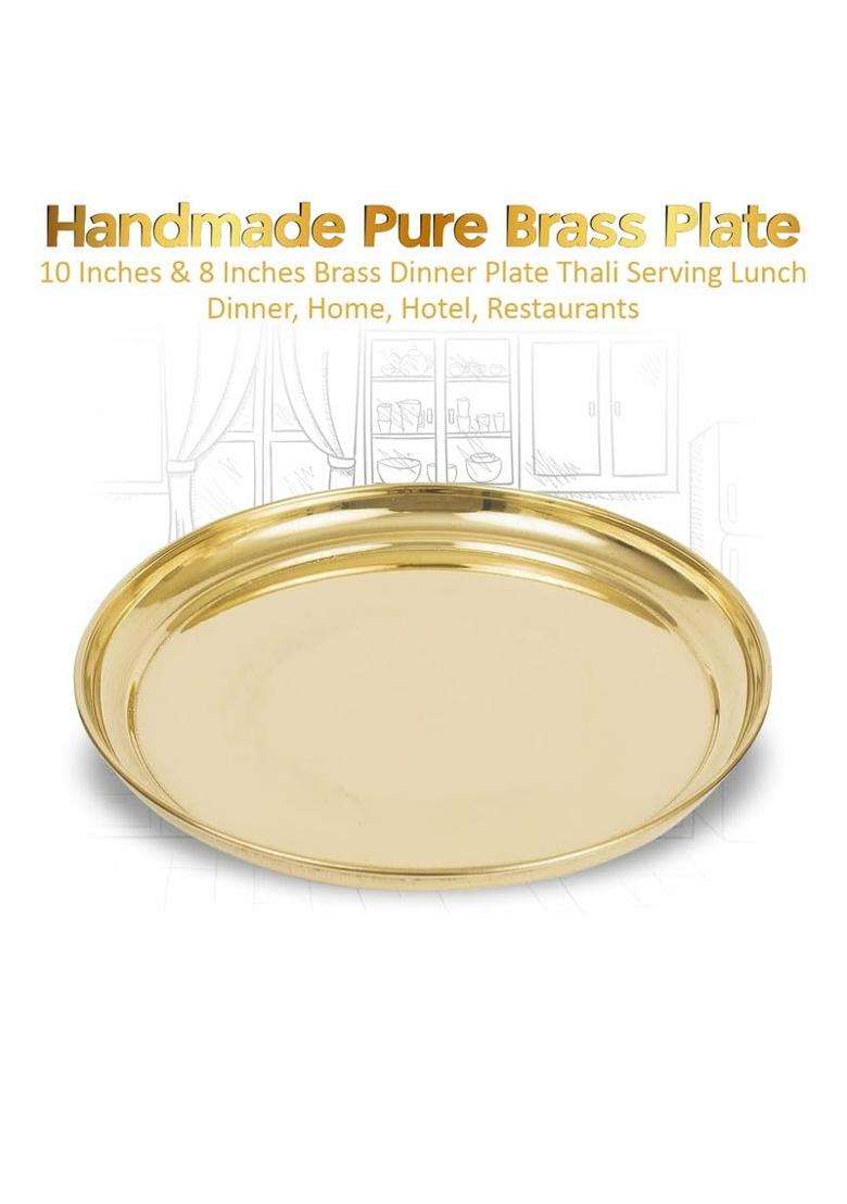 Dokchan Pure Indian Traditional Handmade Brass Golden Color Thali for Pooja Diwali Puja Navratri - Indya