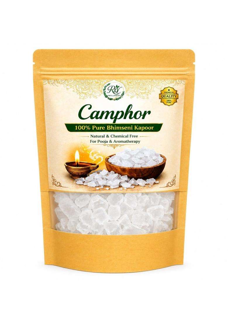 White Bhimseni Camphor Original Solid Kapoor 100 Percent Pure and Organic Camphor for Puja Havan Aromatherapy - Indya