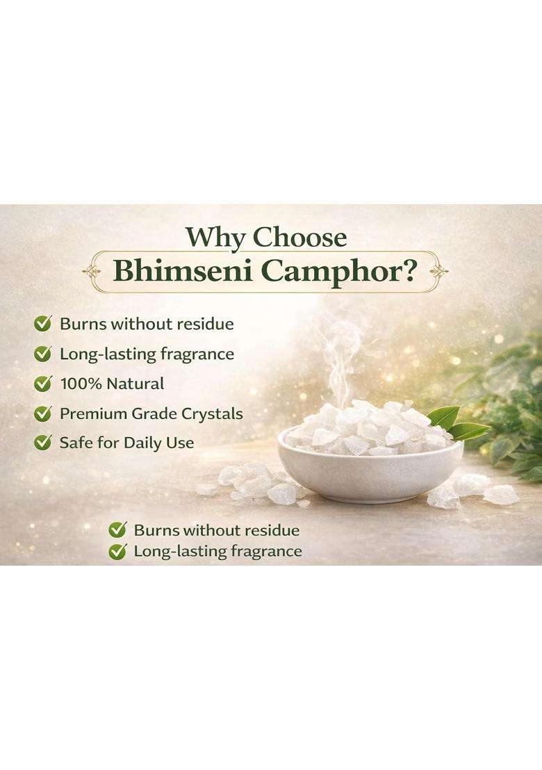 White Bhimseni Camphor Original Solid Kapoor 100 Percent Pure and Organic Camphor for Puja Havan Aromatherapy - Indya