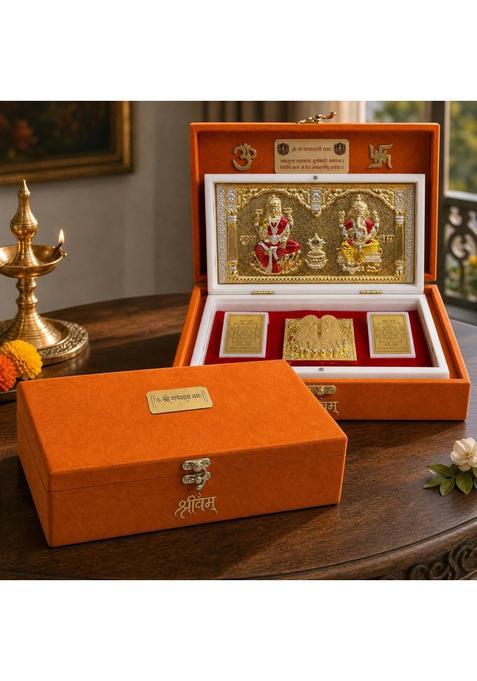 Shrivam Laxmi Ganesh Puja Box Premium Laxmi Ganesh Pooja Set with Laxmi Yantra Ganesh Yantra and Charan Paduka