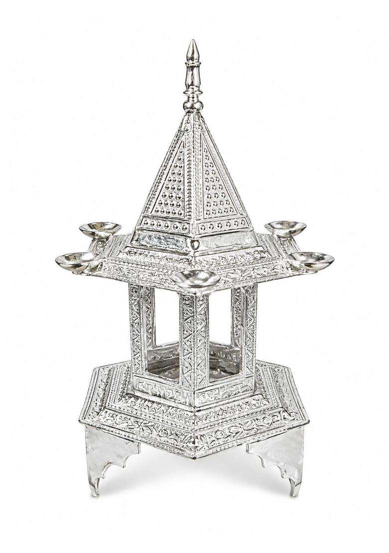 Elevate Your Diwali Puja with Premium White Metal Hatri Royal Festive Decor - Indya