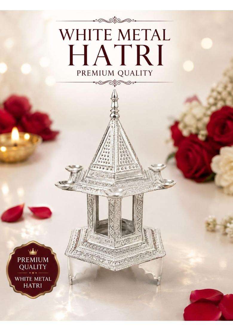 Elevate Your Diwali Puja with Premium White Metal Hatri Royal Festive Decor - Indya