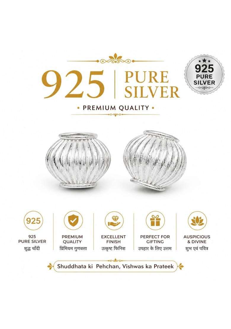 SMT Natural GEMS 925 Pure Silver Kalash for Puja Chandi Ka Dane Set of 2 - Indya